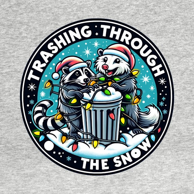 Opossum Raccoon Funny, Trashing Through the Snow, Christmas Animals by ThatVibe